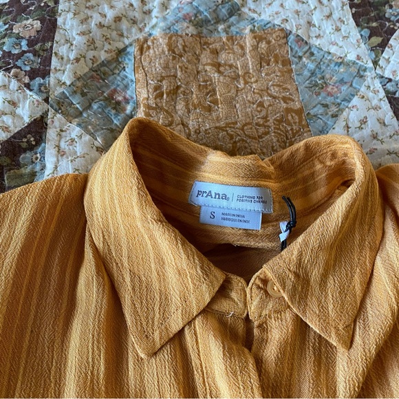 prAna Size small Deep Solstice Fernie Shirt Cover Up Stripe Button Front new! - Picture 6 of 9